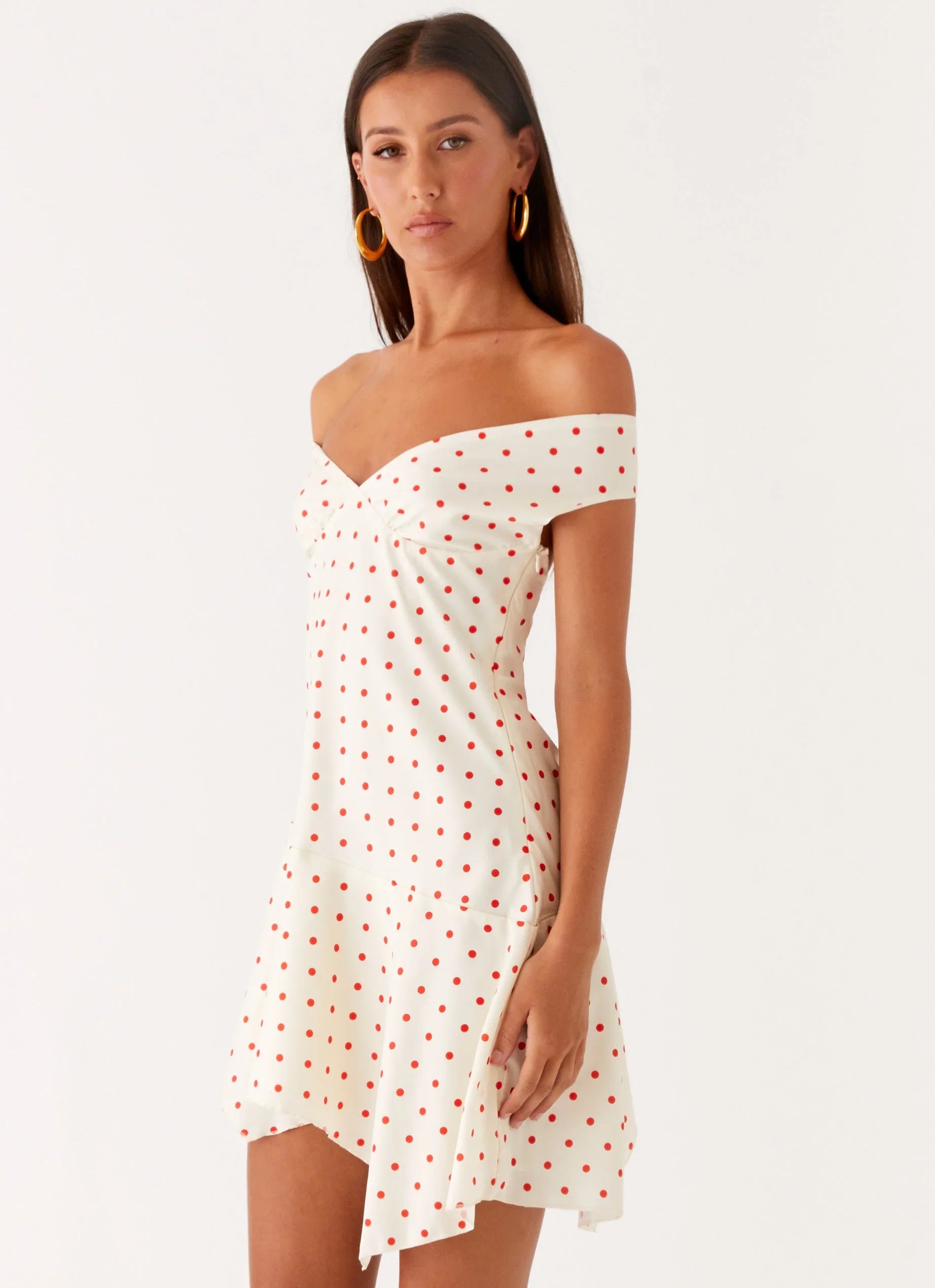 Alma Mini Dress White Red Polka Dot