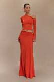 Ainsley Asymmetrical Long Sleeve Top With Floral Hardware Burnt Orange