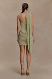 Mattea Slinky And Mesh Mini Dress With Scarf Sage
