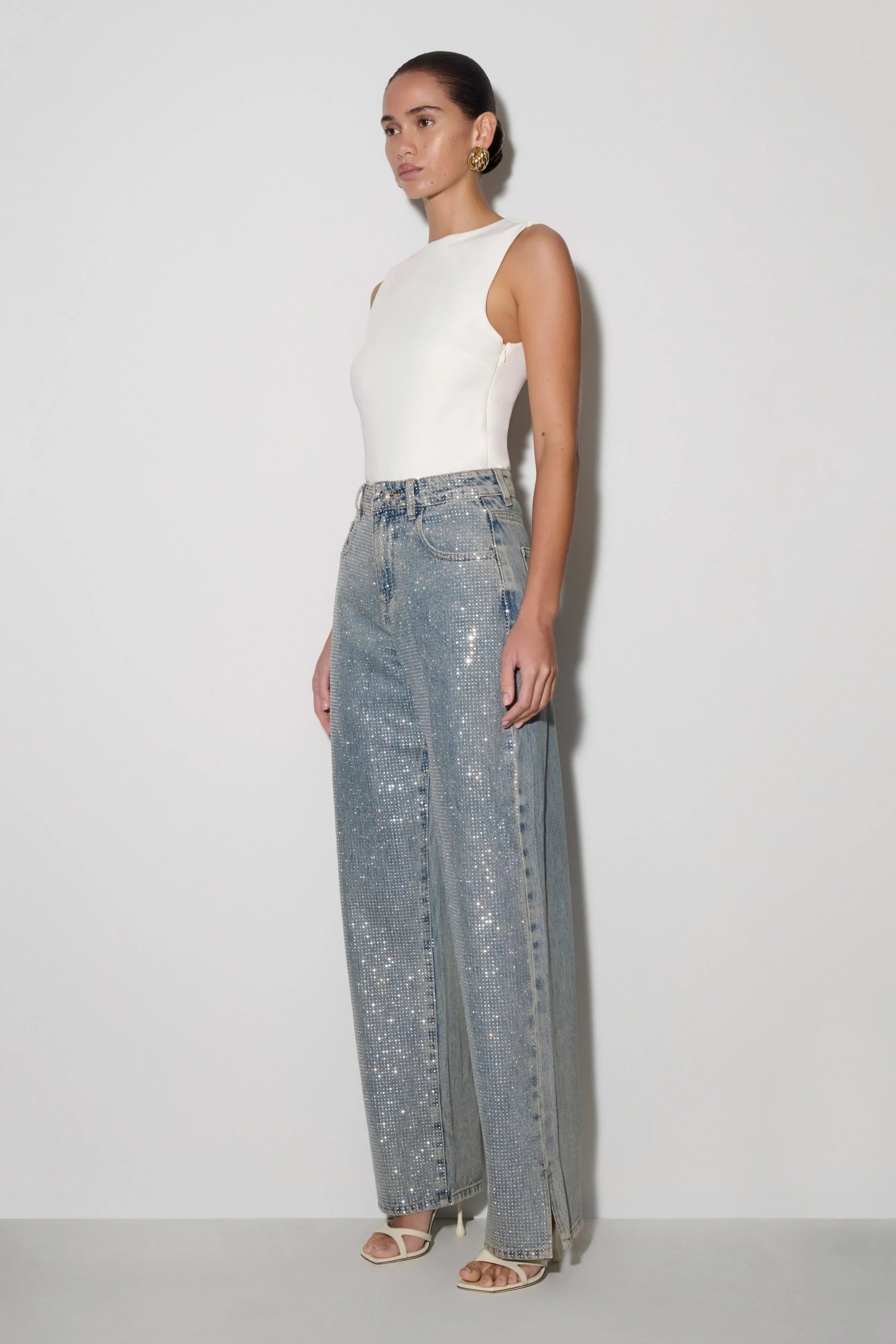 Tyla Diamante Denim Jeans Blue Green