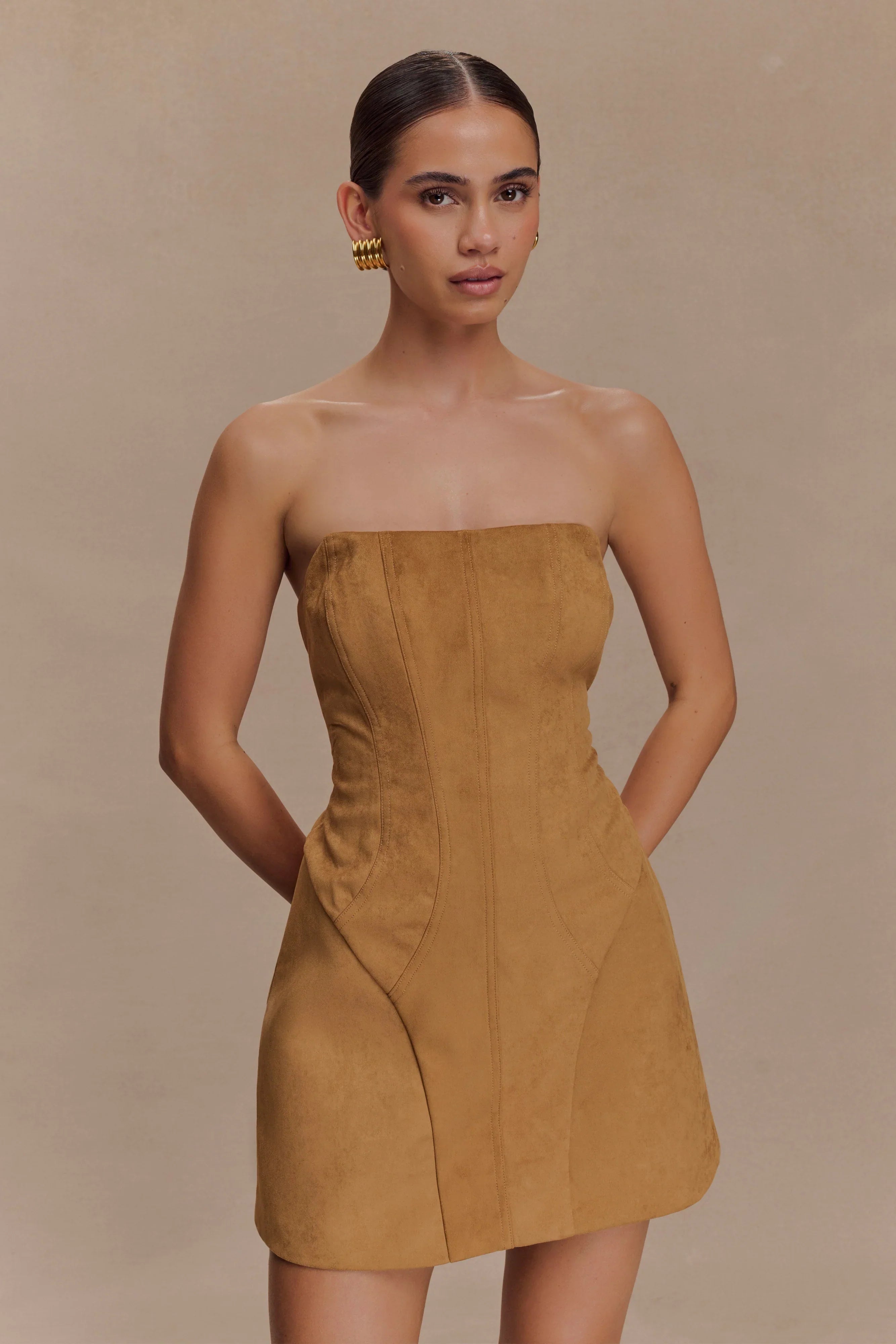 Andy Faux Suede Mini Dress Camel