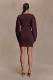 Billy Balloon Sleeve Knit Mini Dress Dark Chocolate
