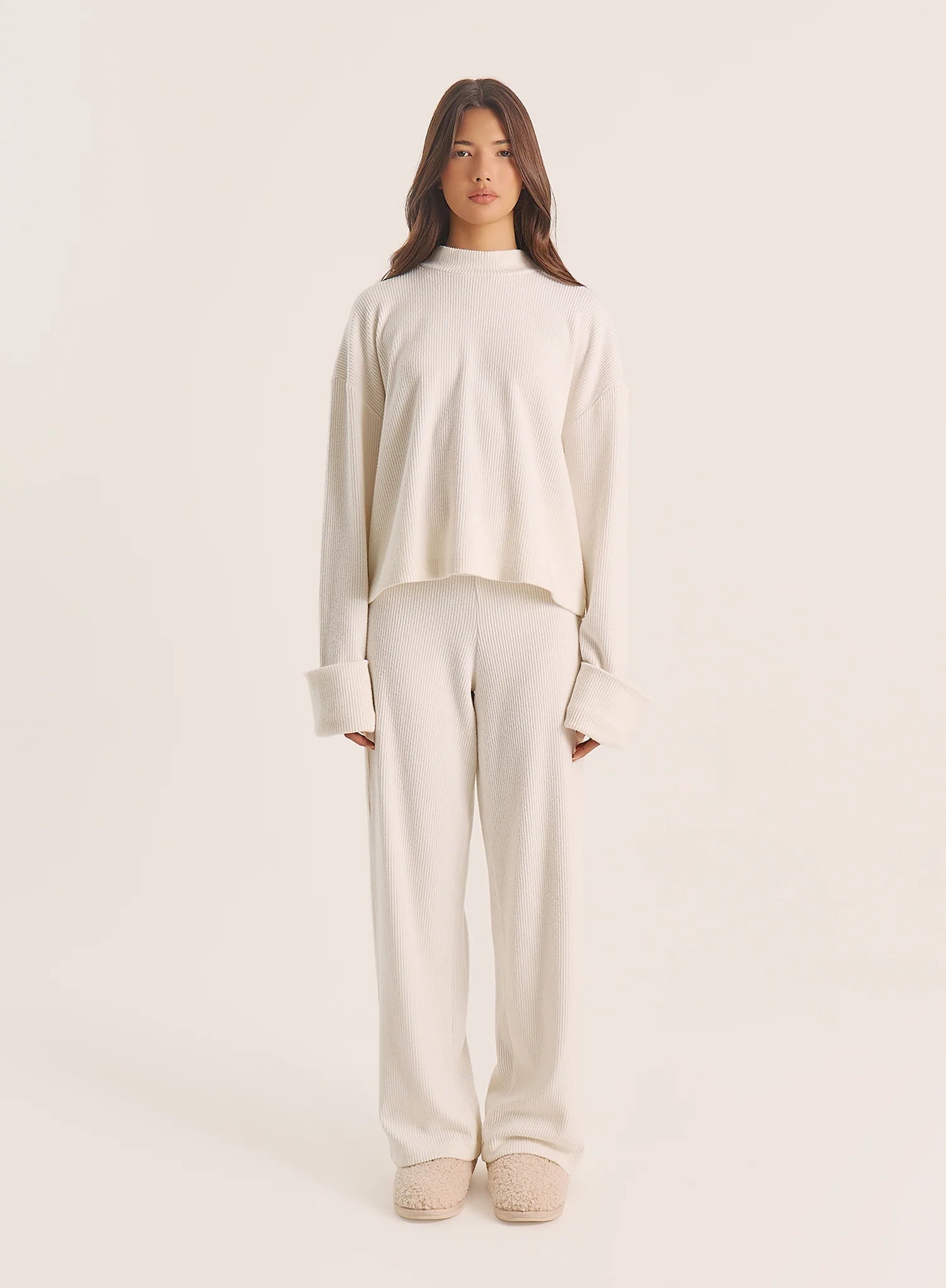 Ecru Wide Cuff Sleeved Knitted Jumper
