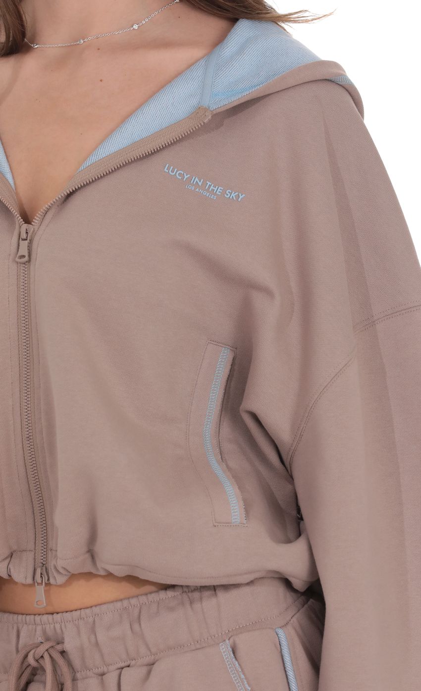 Two Toned Cropped Hoodie in Taupe