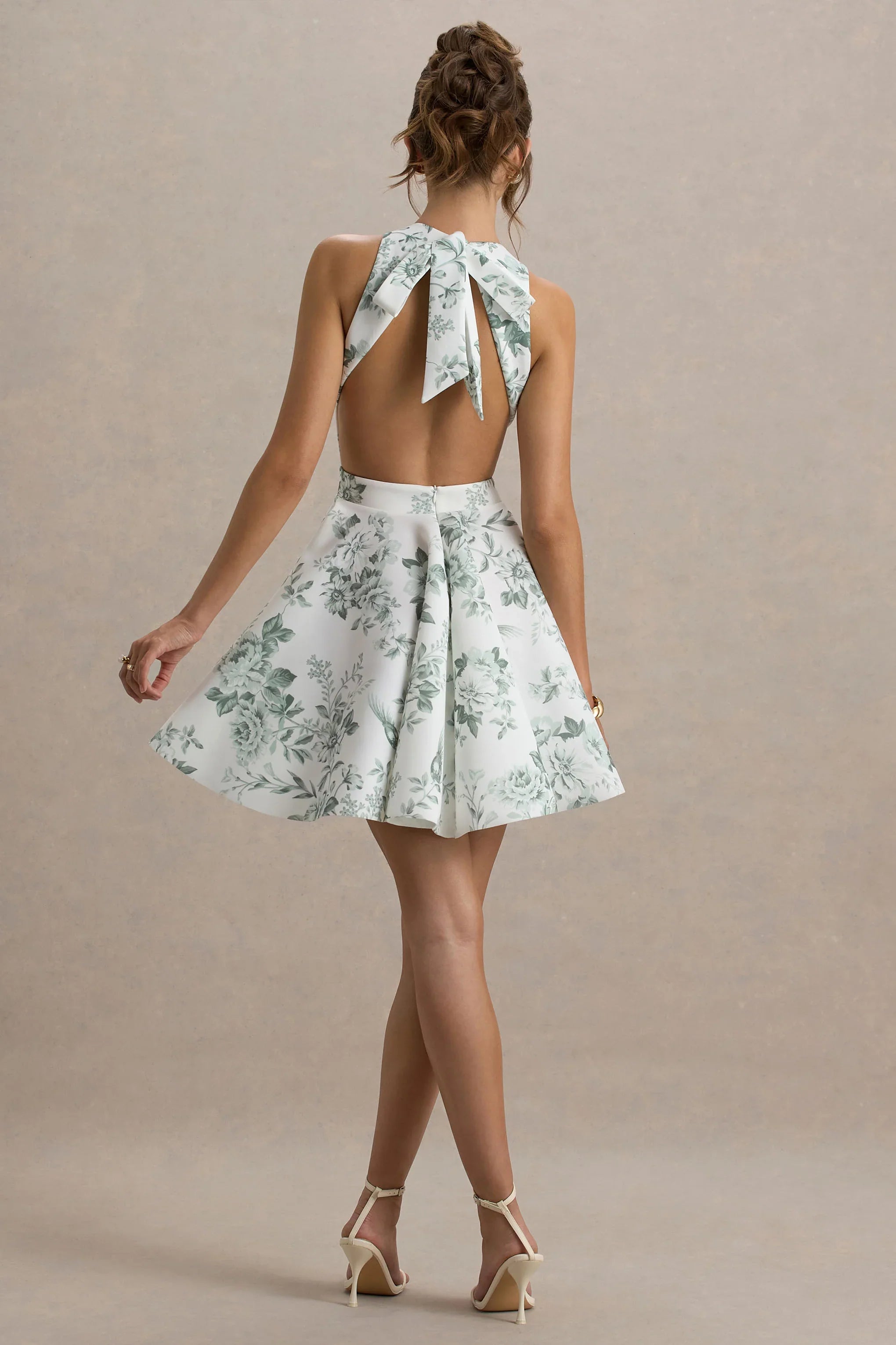 Waverly Green Porcelain Print Racer Neck Sleeveless Skater Mini Dress