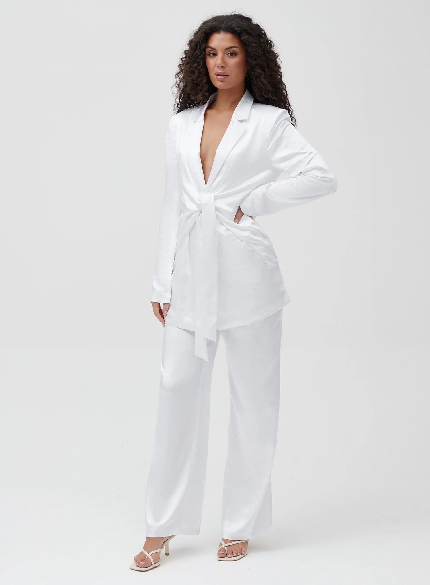 White Satin Wide Leg Trouser