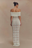 Solstice Off Shoulder Crochet Knit Maxi Dress Ivory