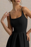 Bambina Black Scoop Neck Pleated Maxi Dress