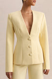 Rosalina Lemon Extreme Plunge Neck Tailored Blazer