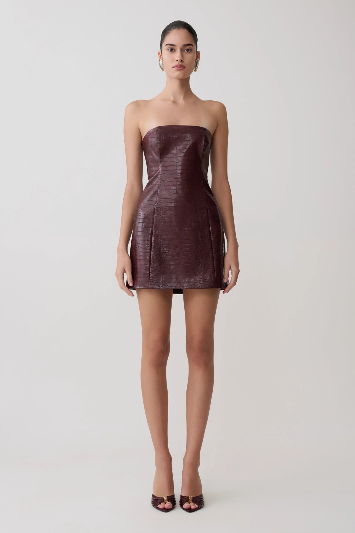 Anouk Faux Leather Strapless Mini Dress Merlot