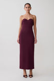 Cary Folded Strapless Crepe Midi Dress Wine