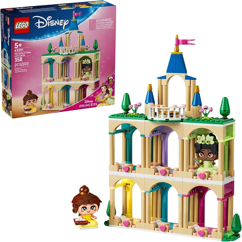 LEGO Disney Princess Mini Belle Tiana with Castle Building Toy Princess Toy Figures Playset for Girls Boys Ages 5 Gift for Birthday 43291