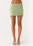Midnight Tide Tie Side Mini Skirt Green