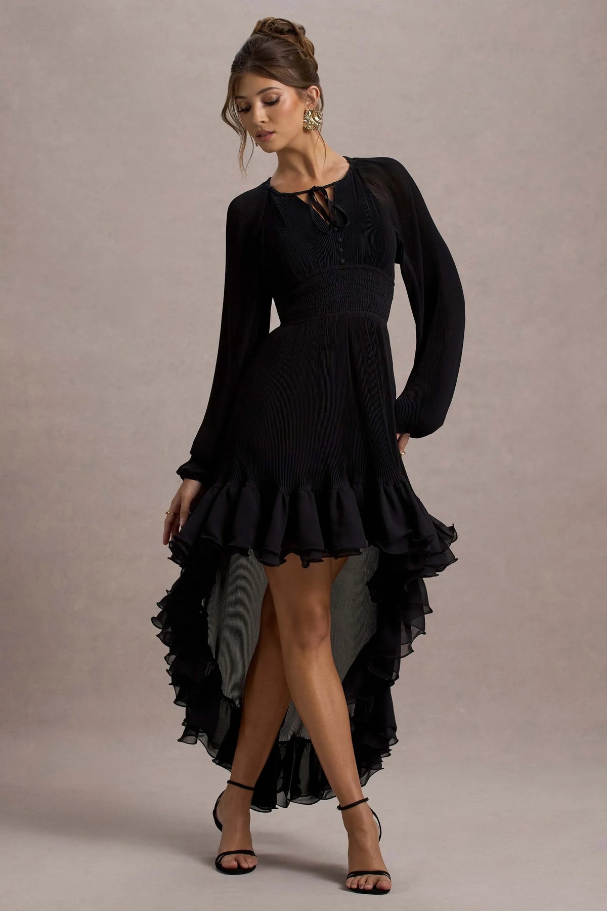 Namir Black High Low Chiffon Maxi Dress