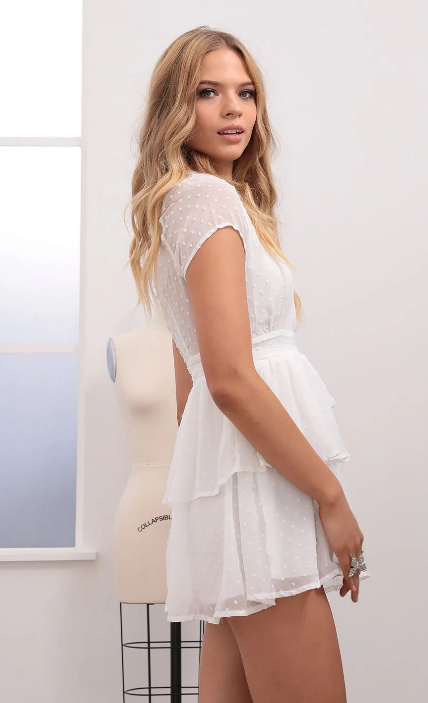 Polka Dot Chiffon Wrap Dress in White