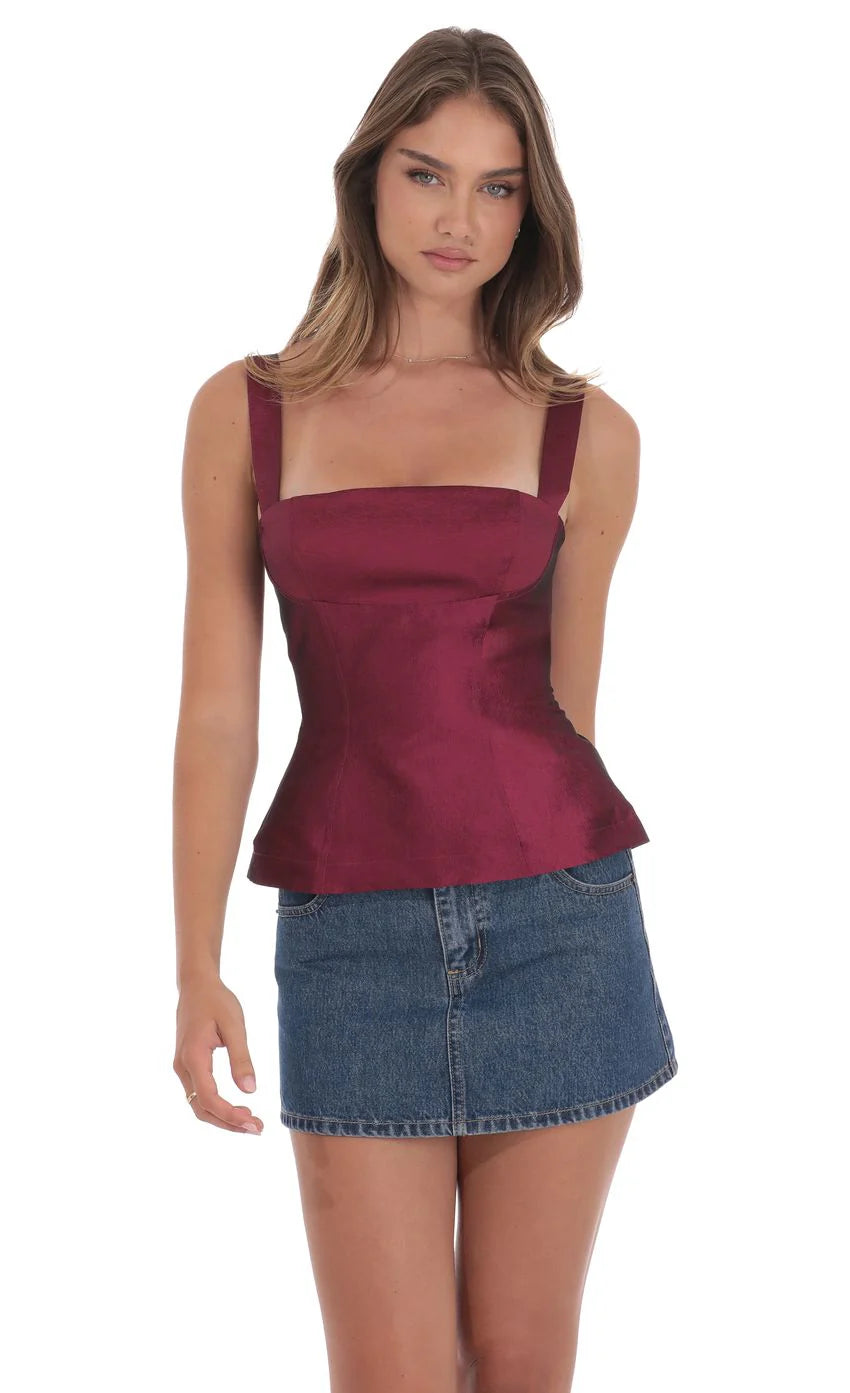 Peplum Back Bow Top in Magenta