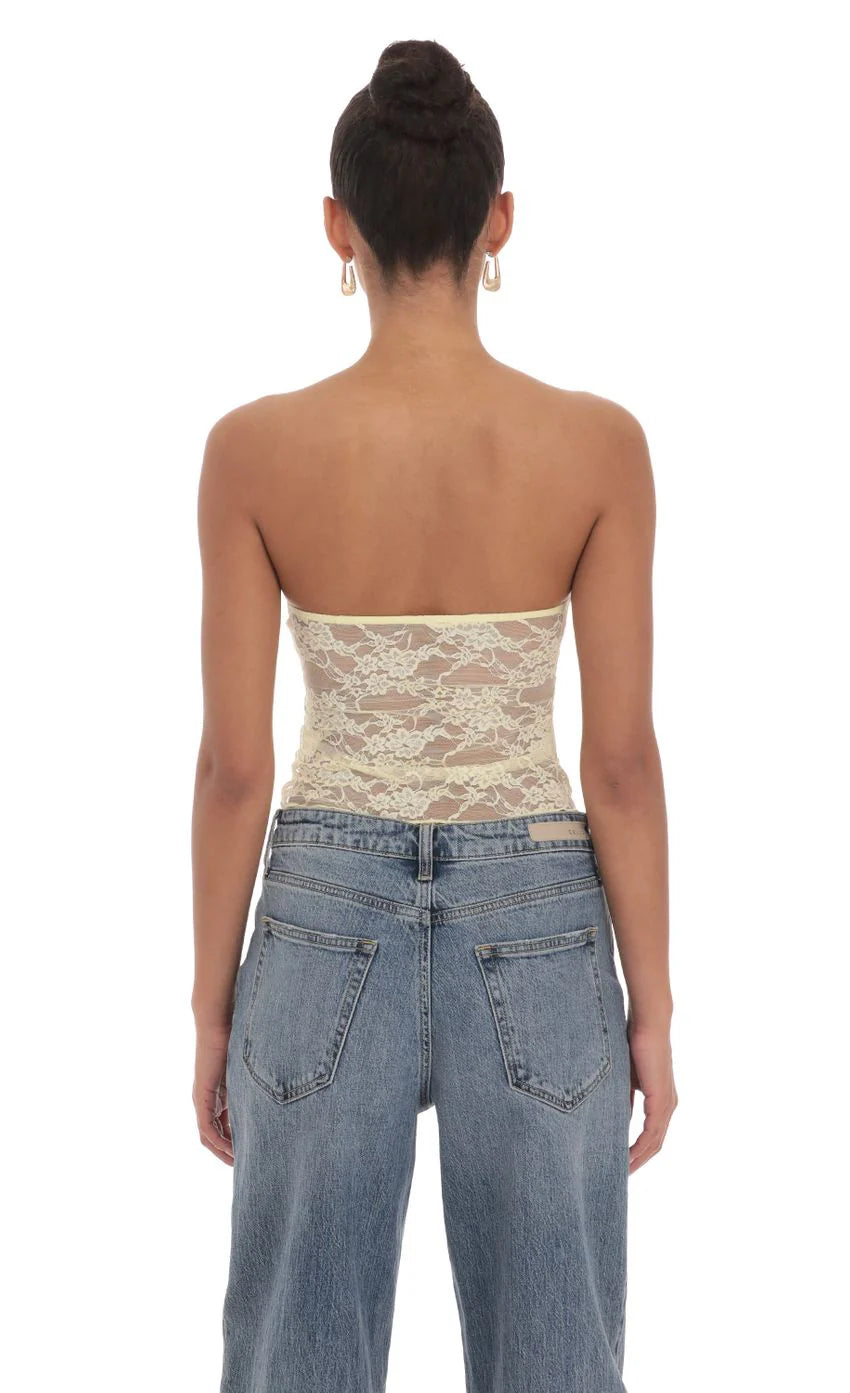 Strapless Lace Top in Yellow