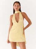 Alicia Satin Halter Mini Dress Pastel Yellow