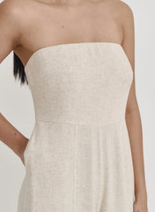 Beige Linen Bandeau Jumpsuit