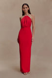 Elina Satin Necklace Maxi Dress Red