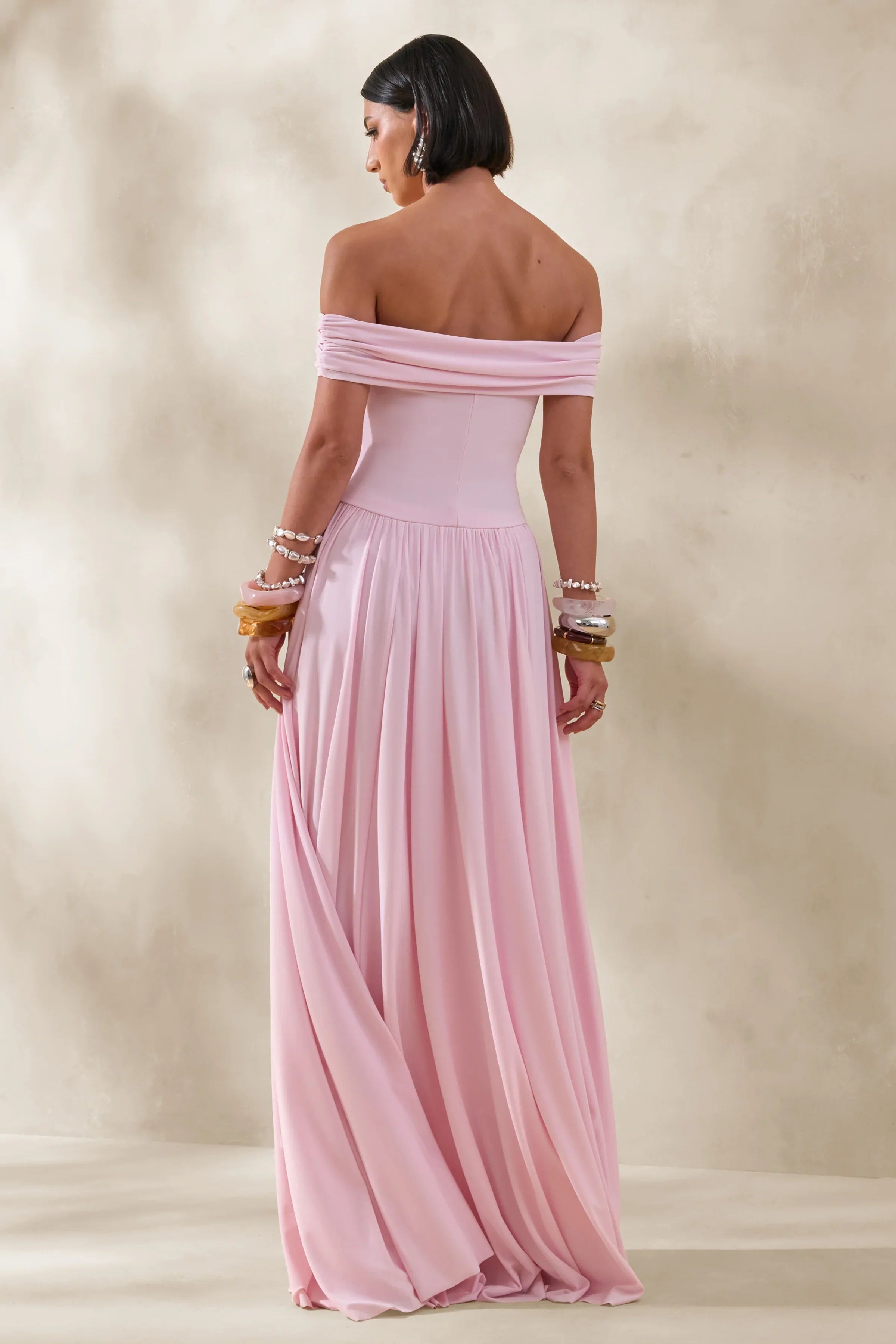 Cindie Pink Bardot Neck Maxi Dress
