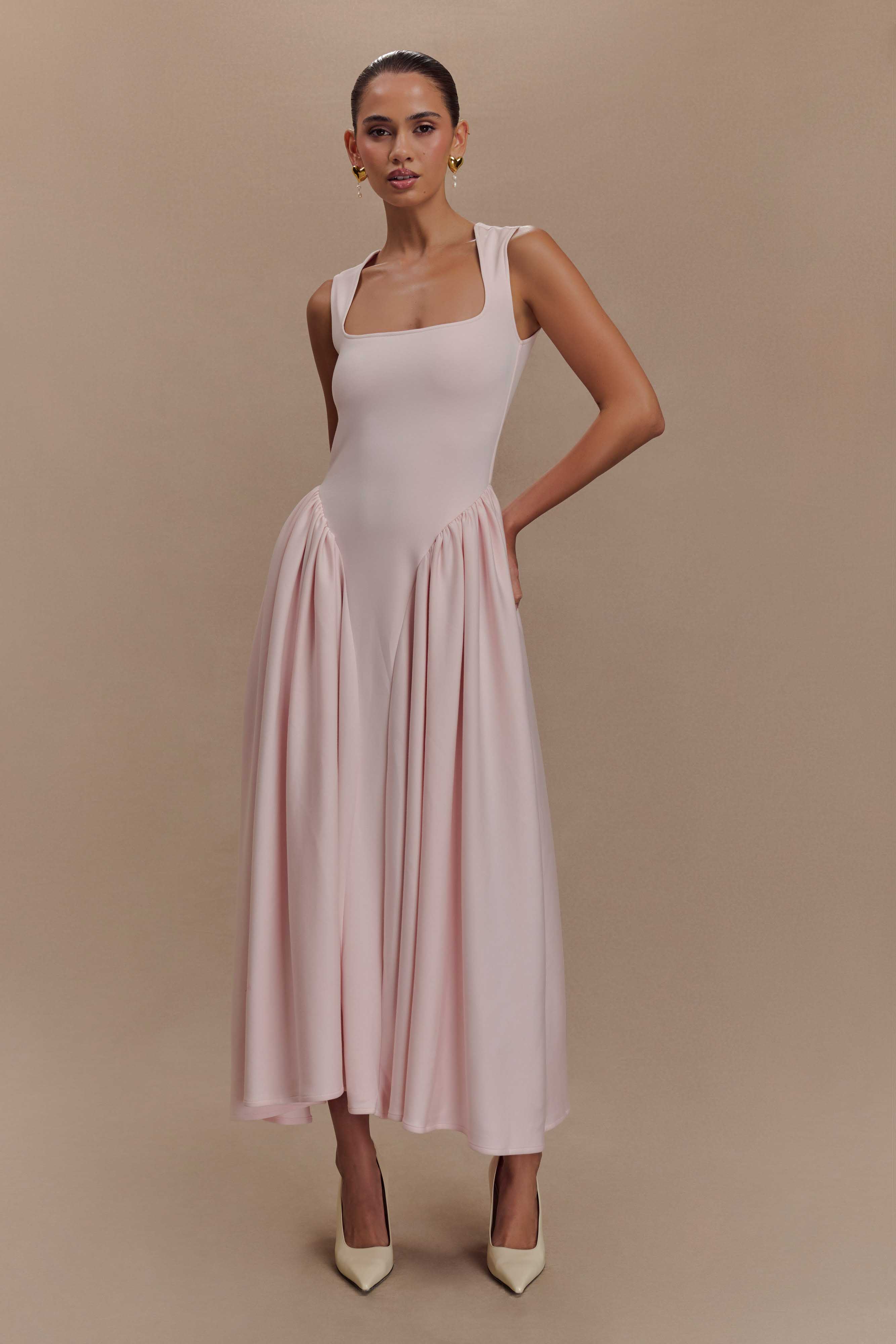 Sharon Scuba Jersey Midi Dress Ballet Pink