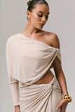 Dua Stone Asymmetric One Sleeve Draped Top