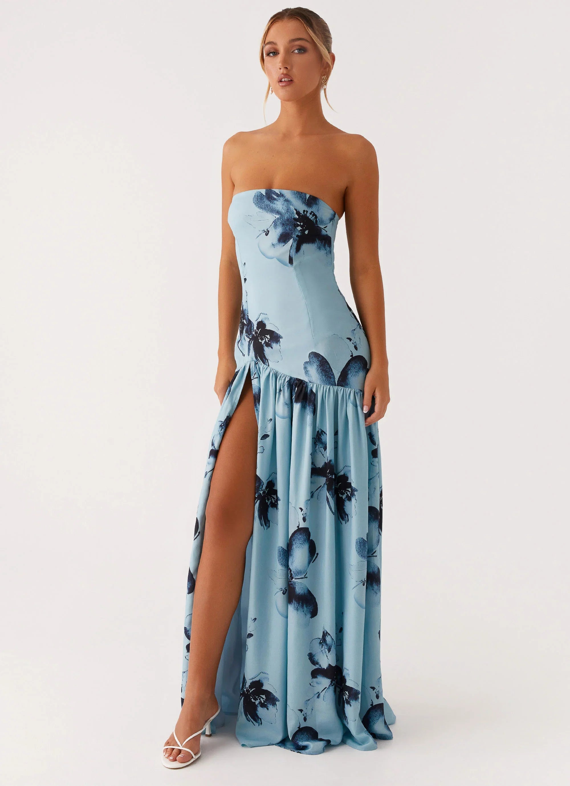 Eden Strapless Maxi Dress Blue Black Floral