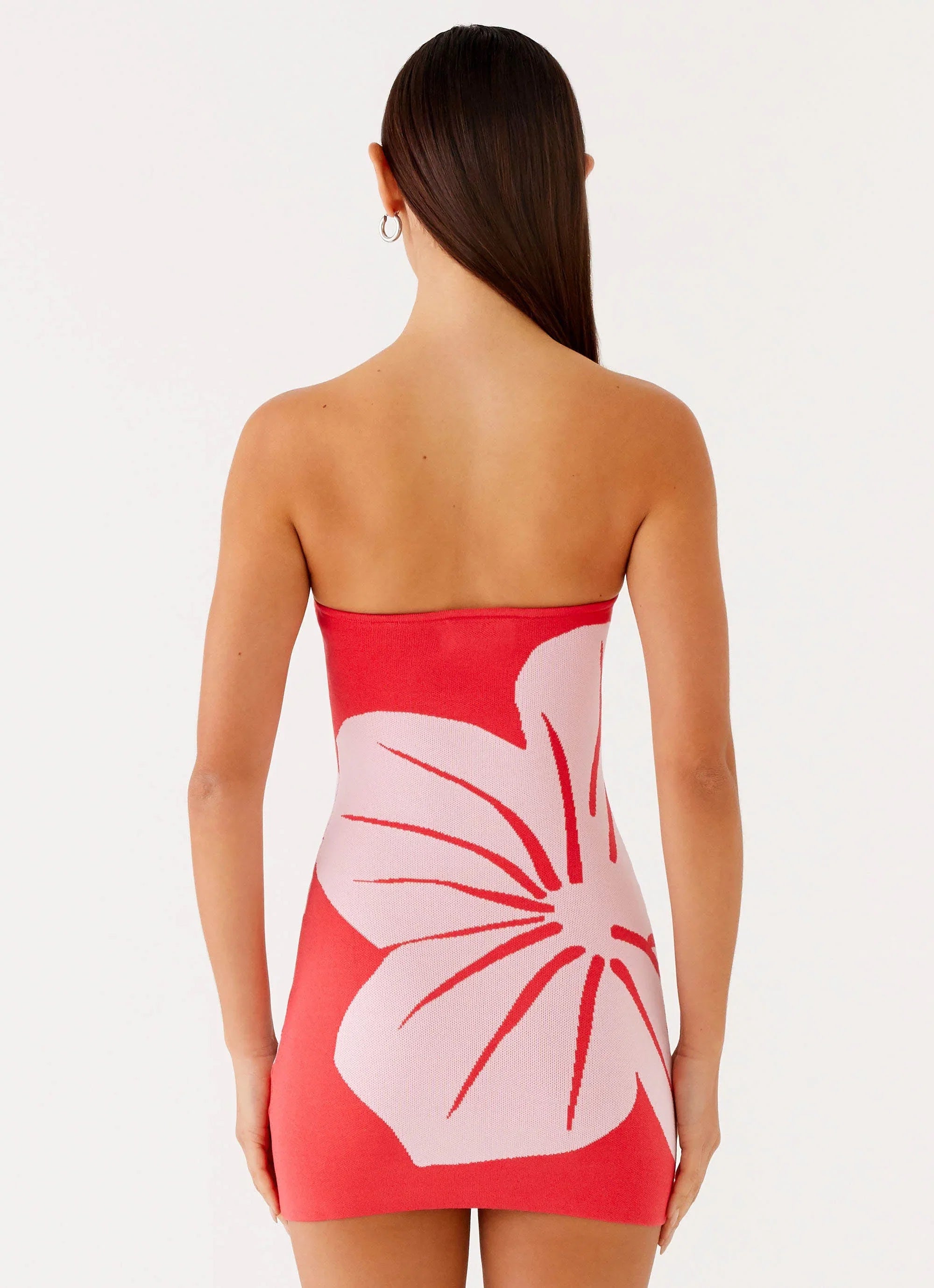 Kader Strapless Knit Mini Dress Red Floral