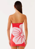 Kader Strapless Knit Mini Dress Red Floral