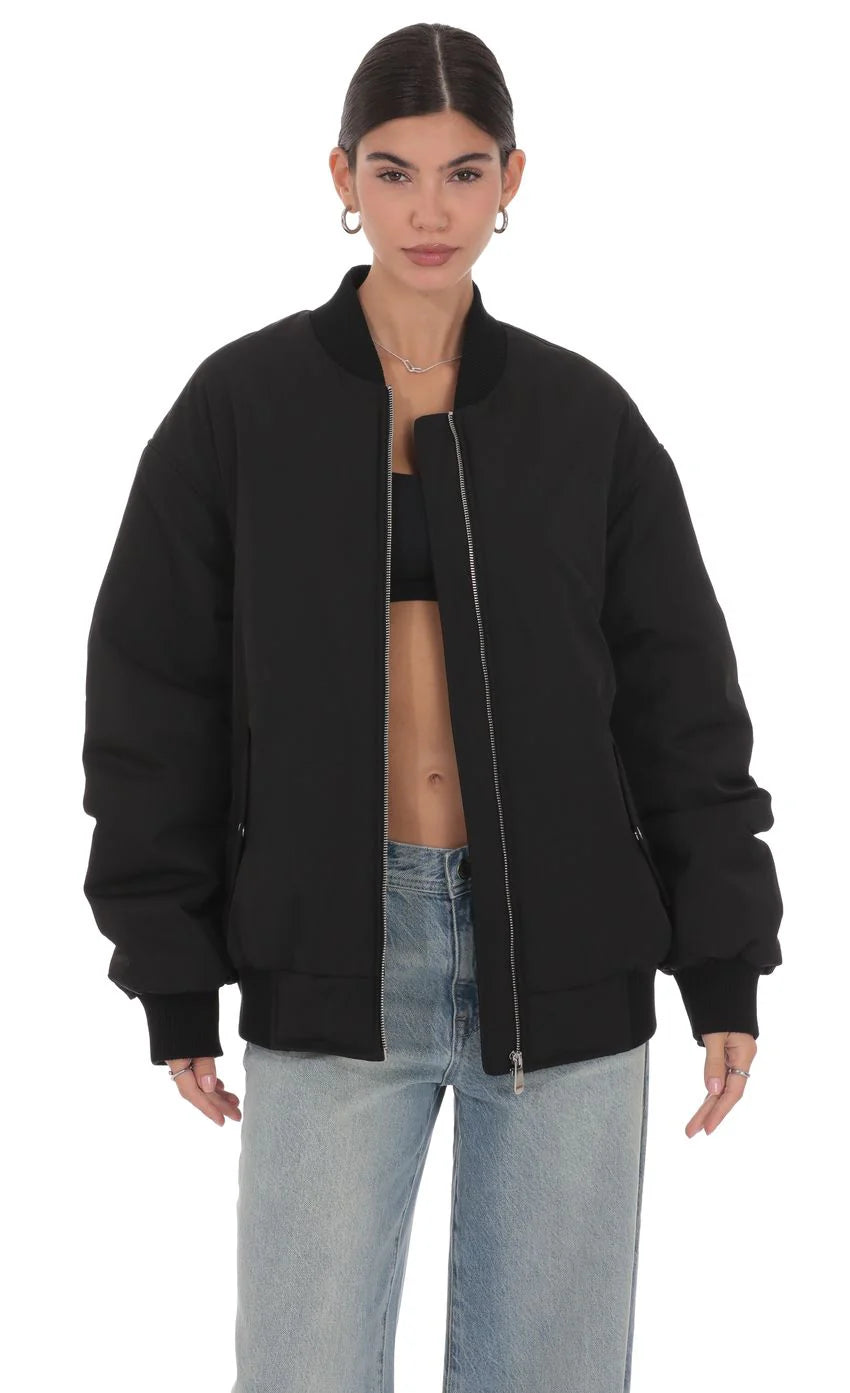 Oversized Bomber Jacket in Black