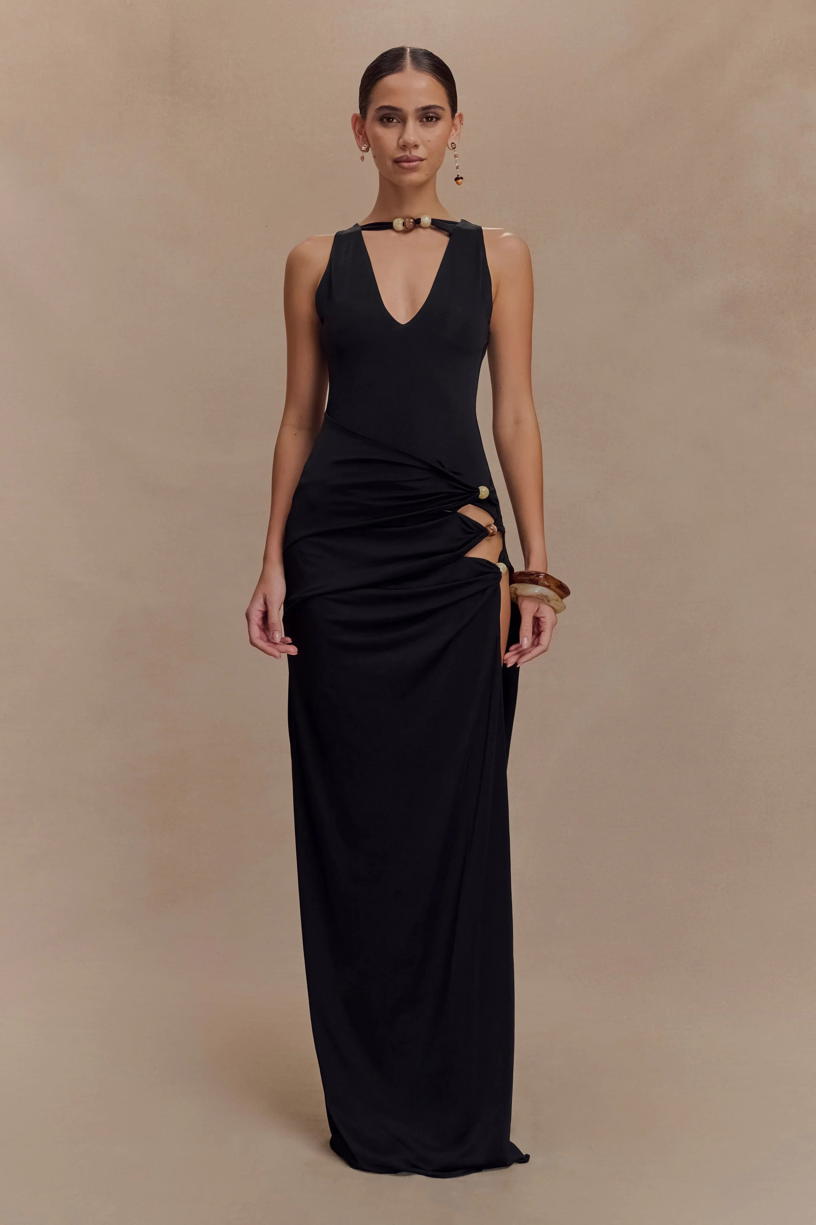 Kaiden Slinky Beaded Maxi Dress Black