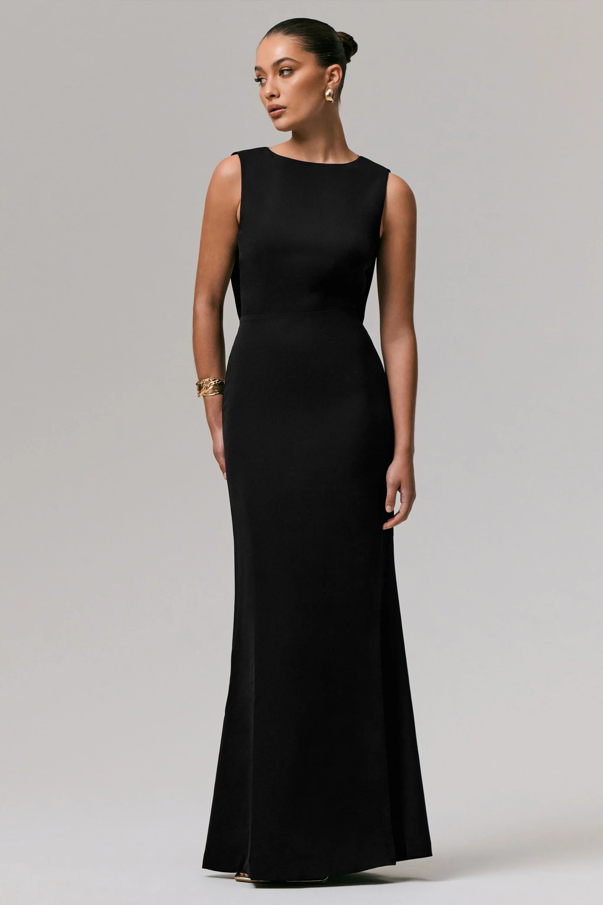 Maxie Black Round Neck Maxi Dress With Back Detail