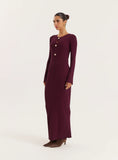 Plum Cut Out Flare Sleeved Knitted Maxi Dress