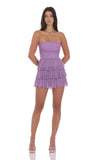 Shimmer Pleated Ruffle Dress in Purple
