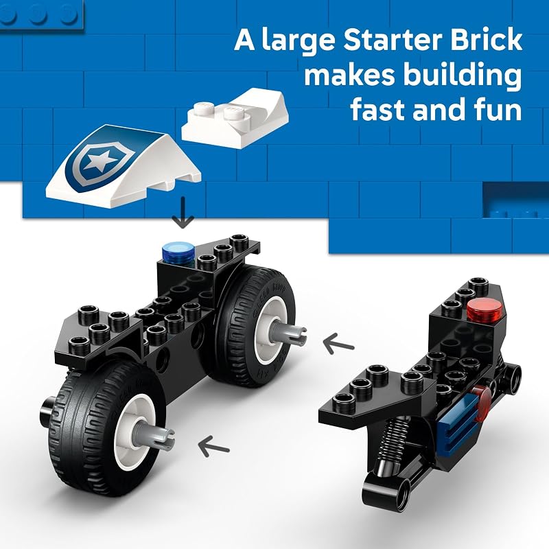 LEGO City Police Motorcycle Chase Building Toy for Kids Pretend Play Building Blocks for Boys Girls Ages 4 Preschool Learning Toy W Police Crook Minifigures Gift for Birthdays 60455