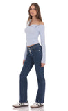 Button Fly Slim Jeans in Dark Blue