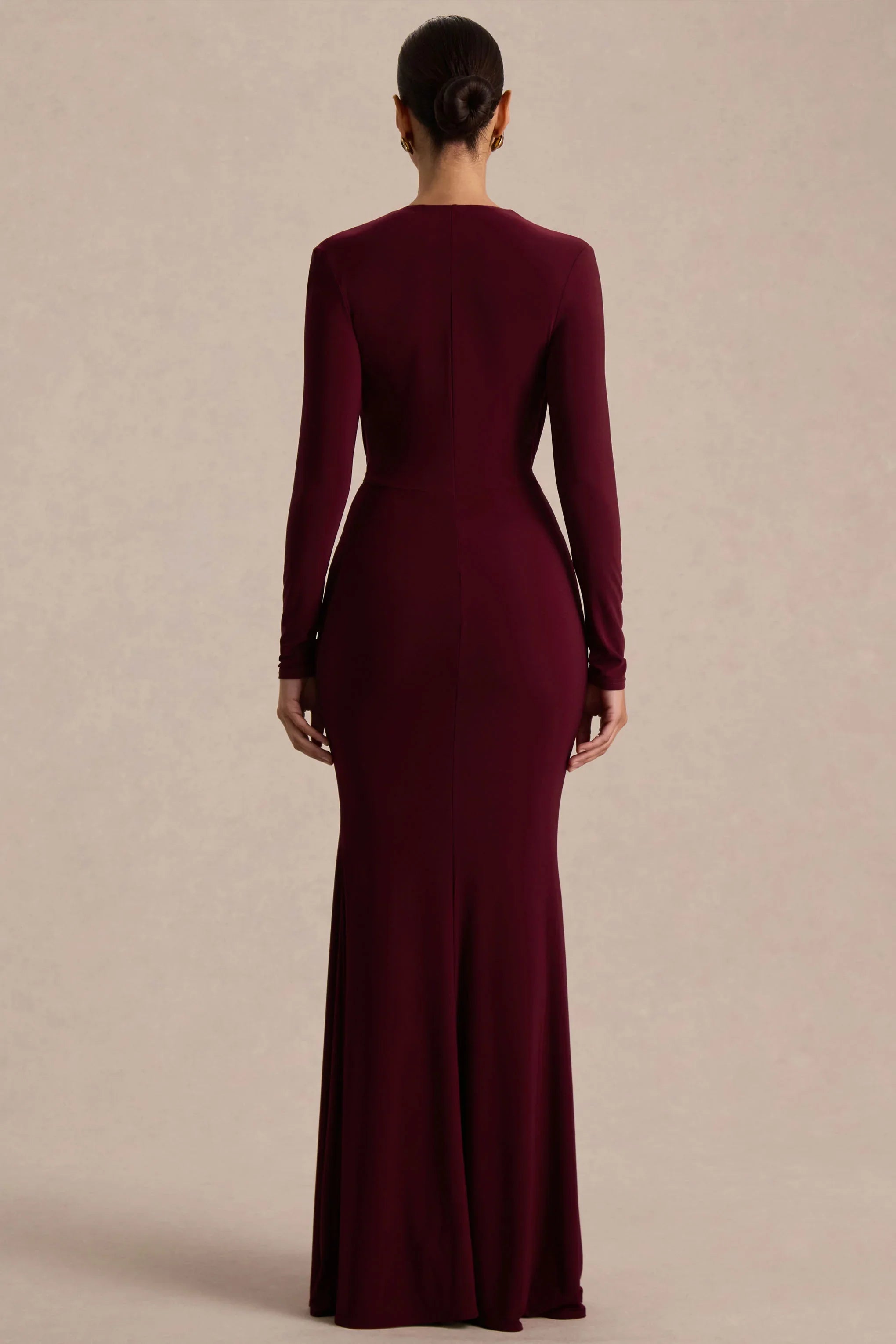 Command Burgundy Plunge Neck Maxi Dress With Front High Split