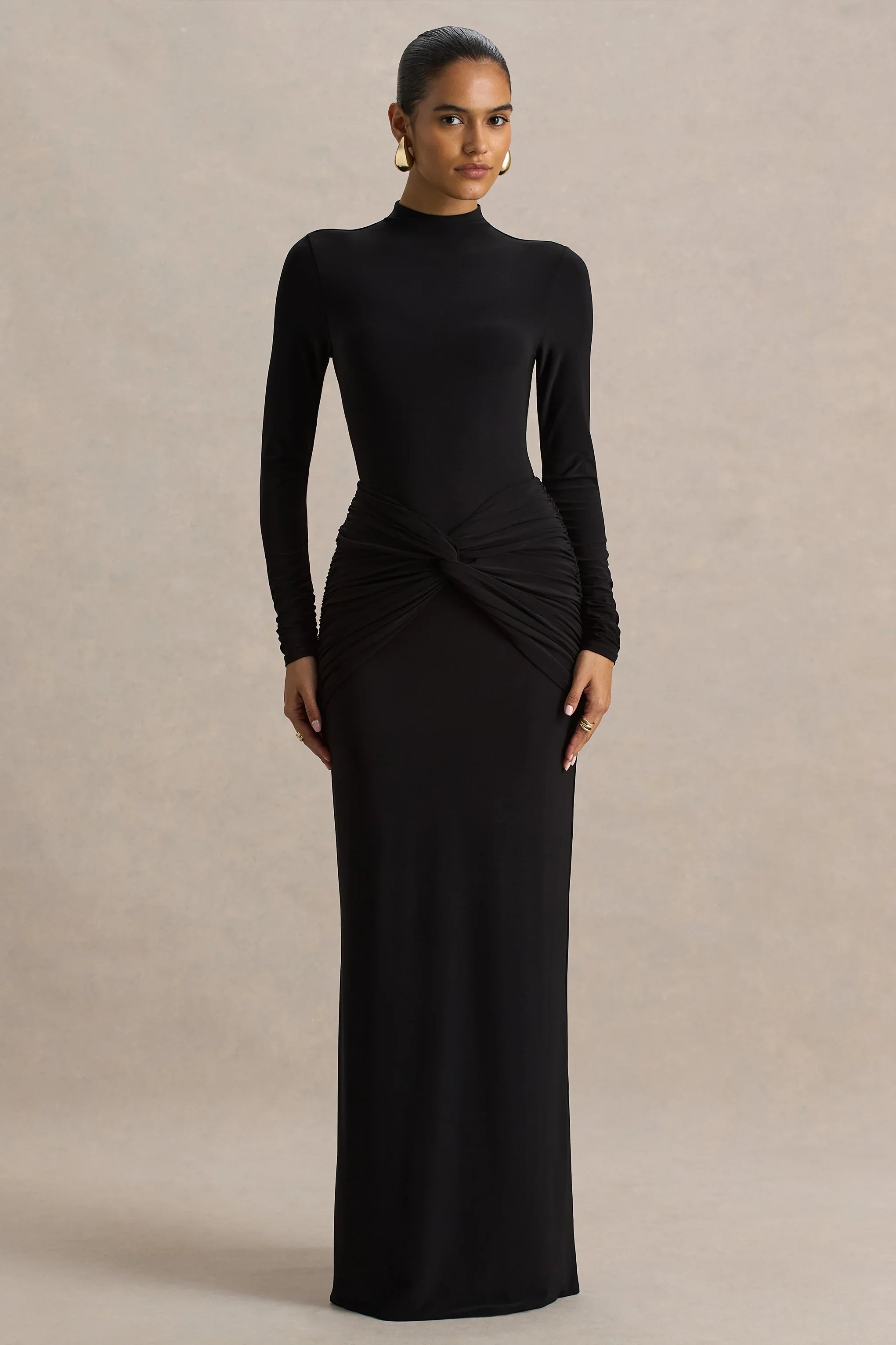 Alula Black High Neck Maxi Dress With Twist Detail