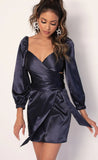 Puff Sleeve Wrap Dress in Navy