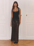 Black Sheer Sequin Maxi Skirt