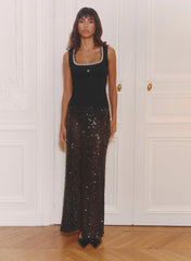 Black Sheer Sequin Maxi Skirt