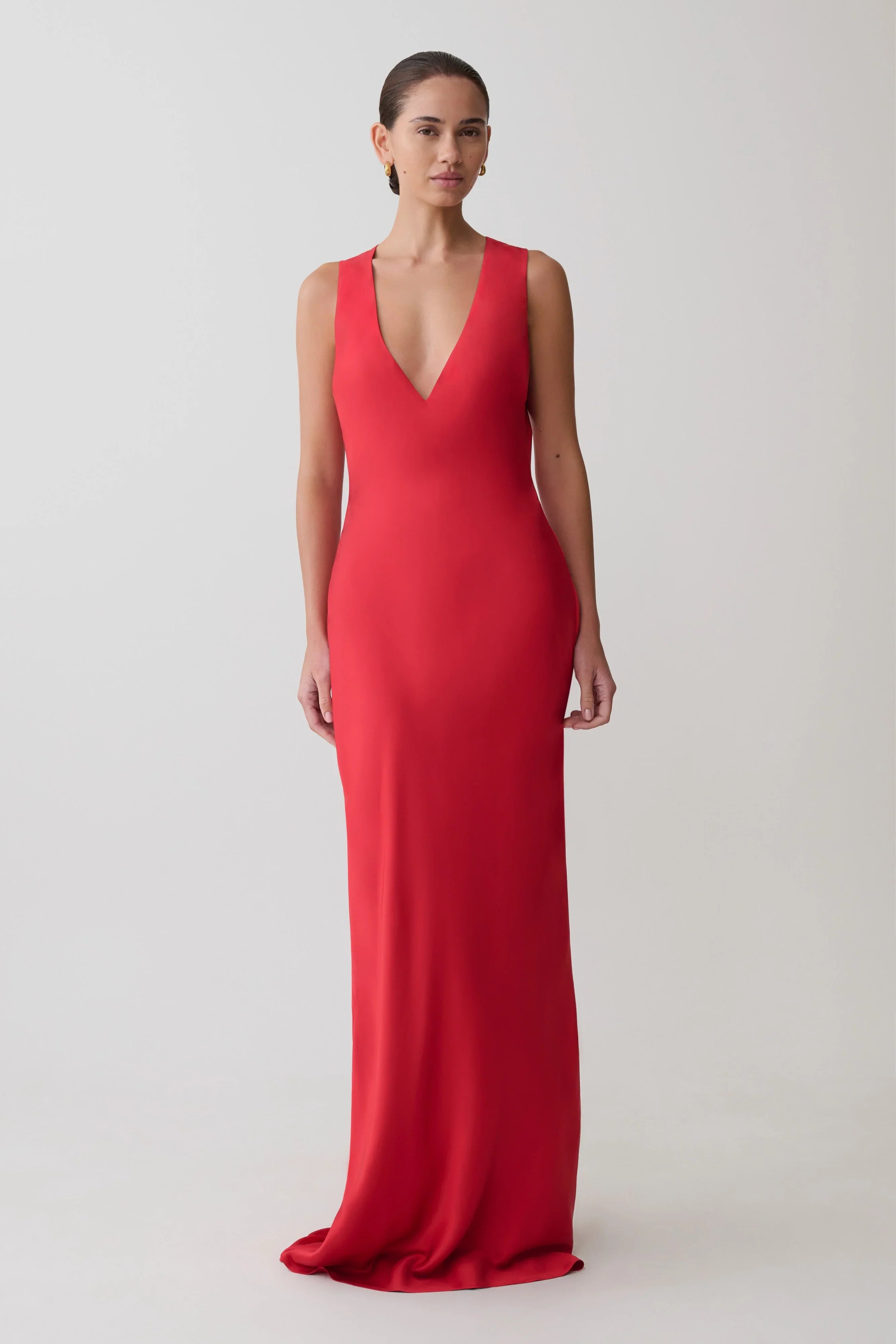 Esme Plunge Satin Maxi Dress Red