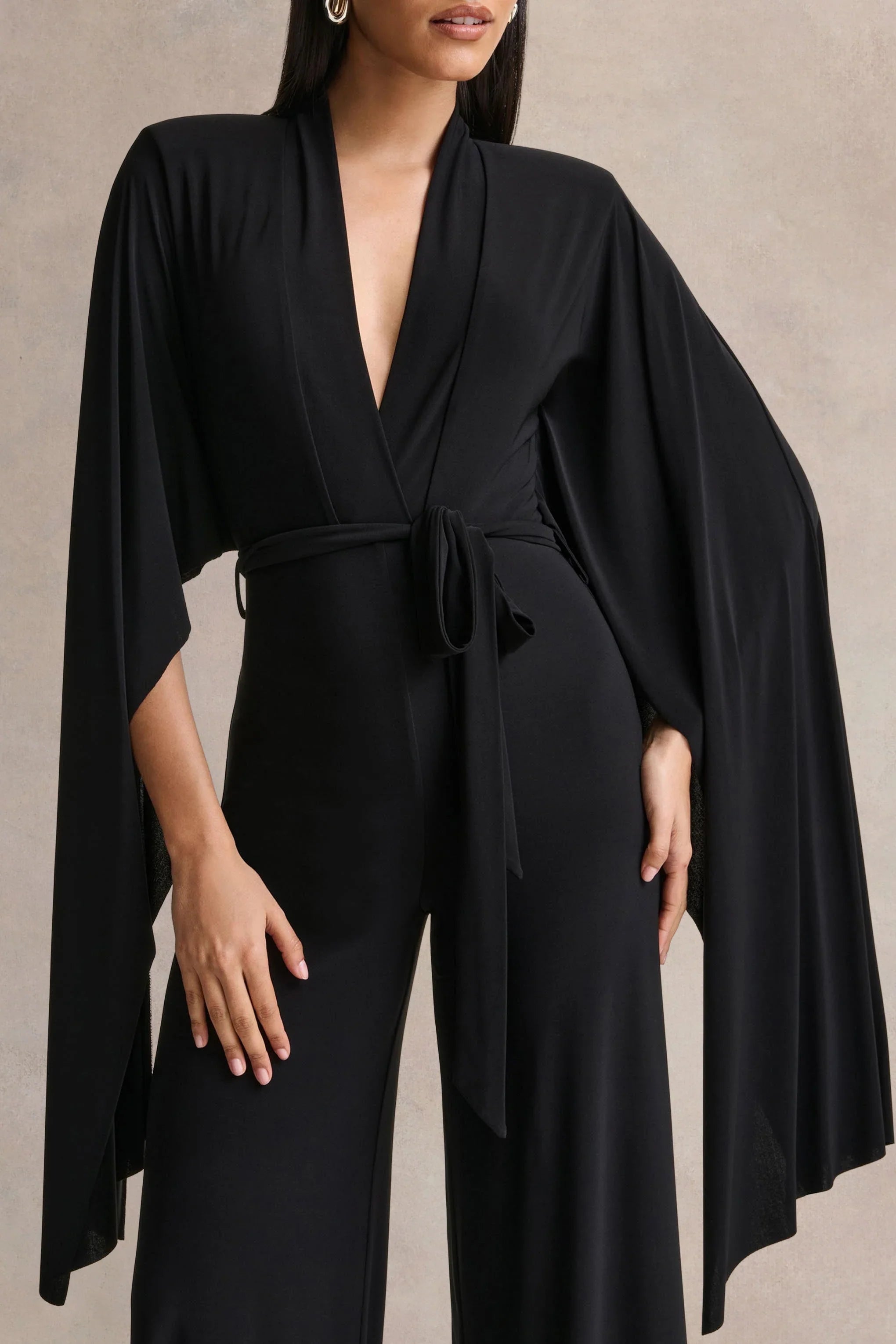 Laurina Black Plunge Neck Jumpsuit