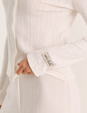 Ecru Pointelle Long Sleeve Buttoned Top