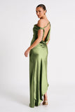 Yvette Slip Maxi Dress With Asymmetrical Hem Emerald