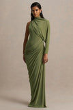 Aphra Green High Neck Maxi Dress With Cape Sleeve