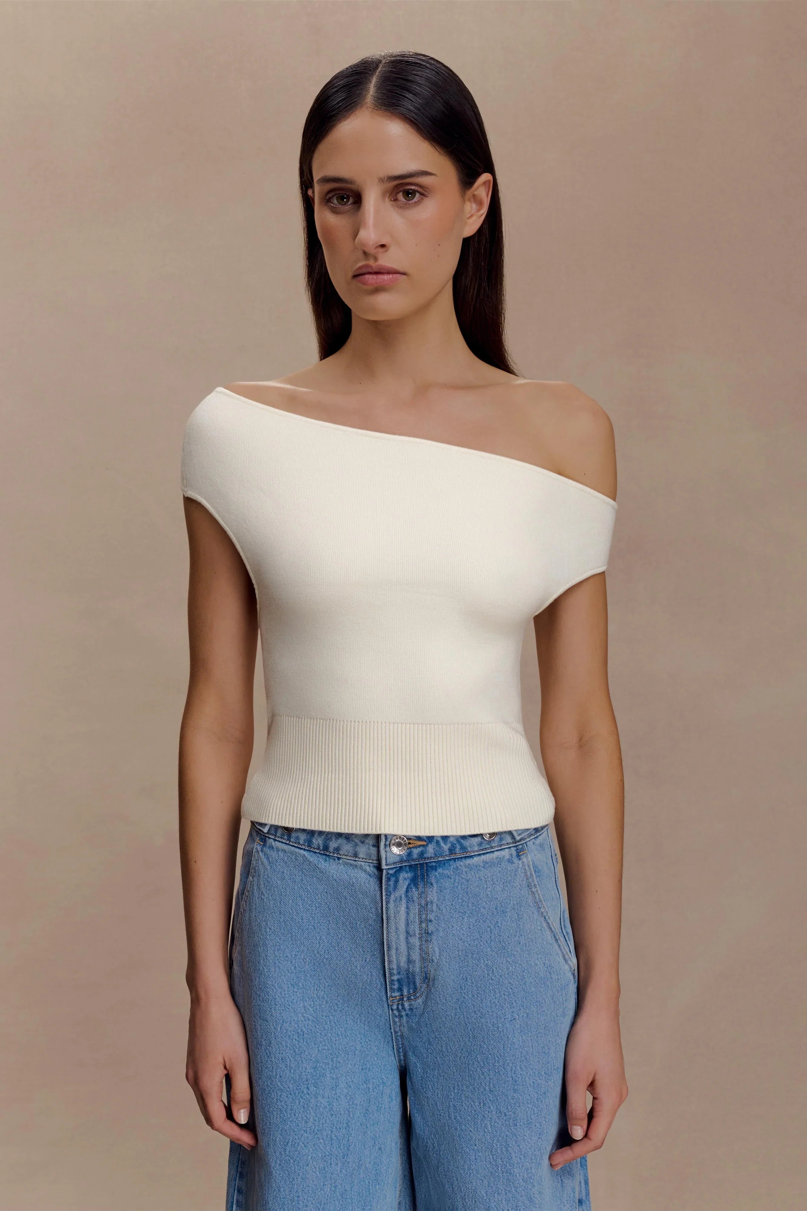 Carley Off Shoulder Knit Top Ivory