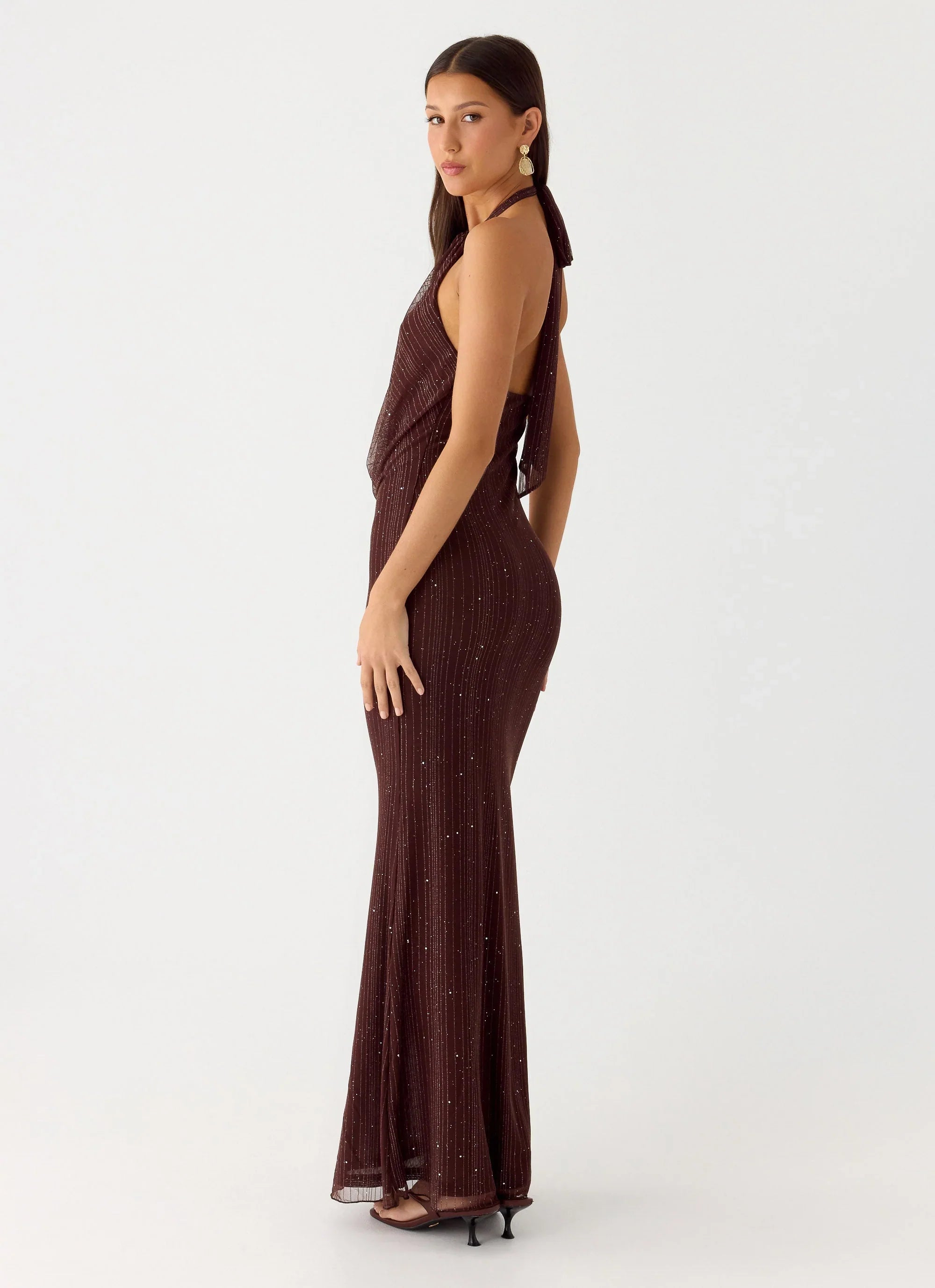 Haylan Sparkle Mesh Maxi Dress Chocolate