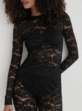 Black Lace Long Sleeve Bust Detail Top